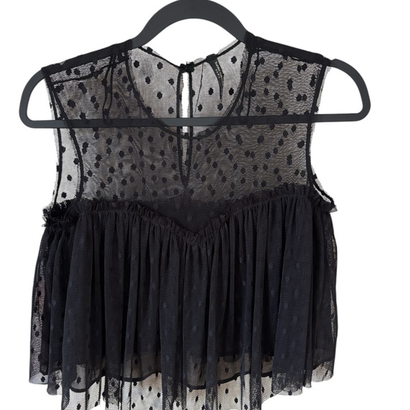 Zara Trafaluc Black Swiss Dot Mesh Tiered Sleeveless Top XS Sheer Romantic - Picture 2 of 11